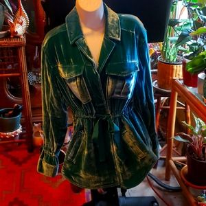 cinq a' sept Turquoise Silk and Rayon Velvet Blazer